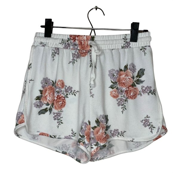 Alya White with Pink Purple Floral Lounge Shorts Women's Size Small - Picture 1 of 5
